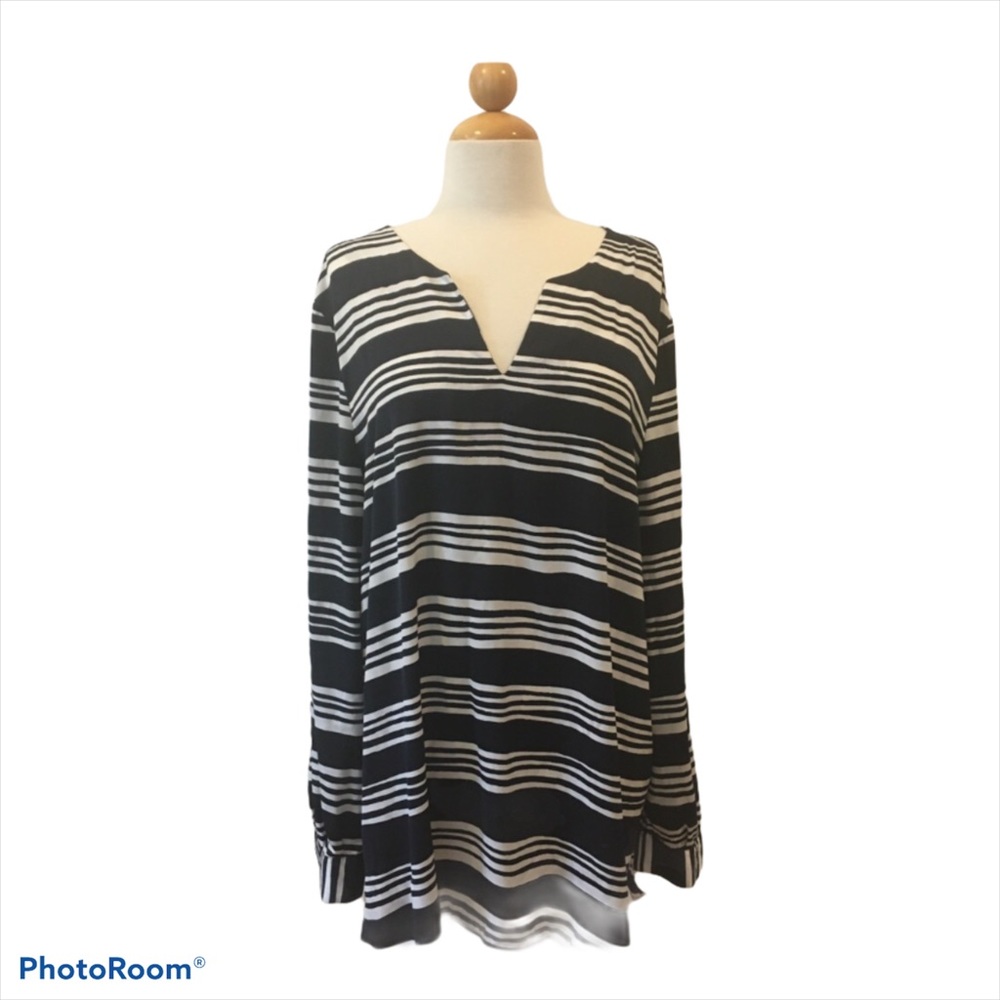 Ann Taylor Striped Hi-Lo Tunic Blouse